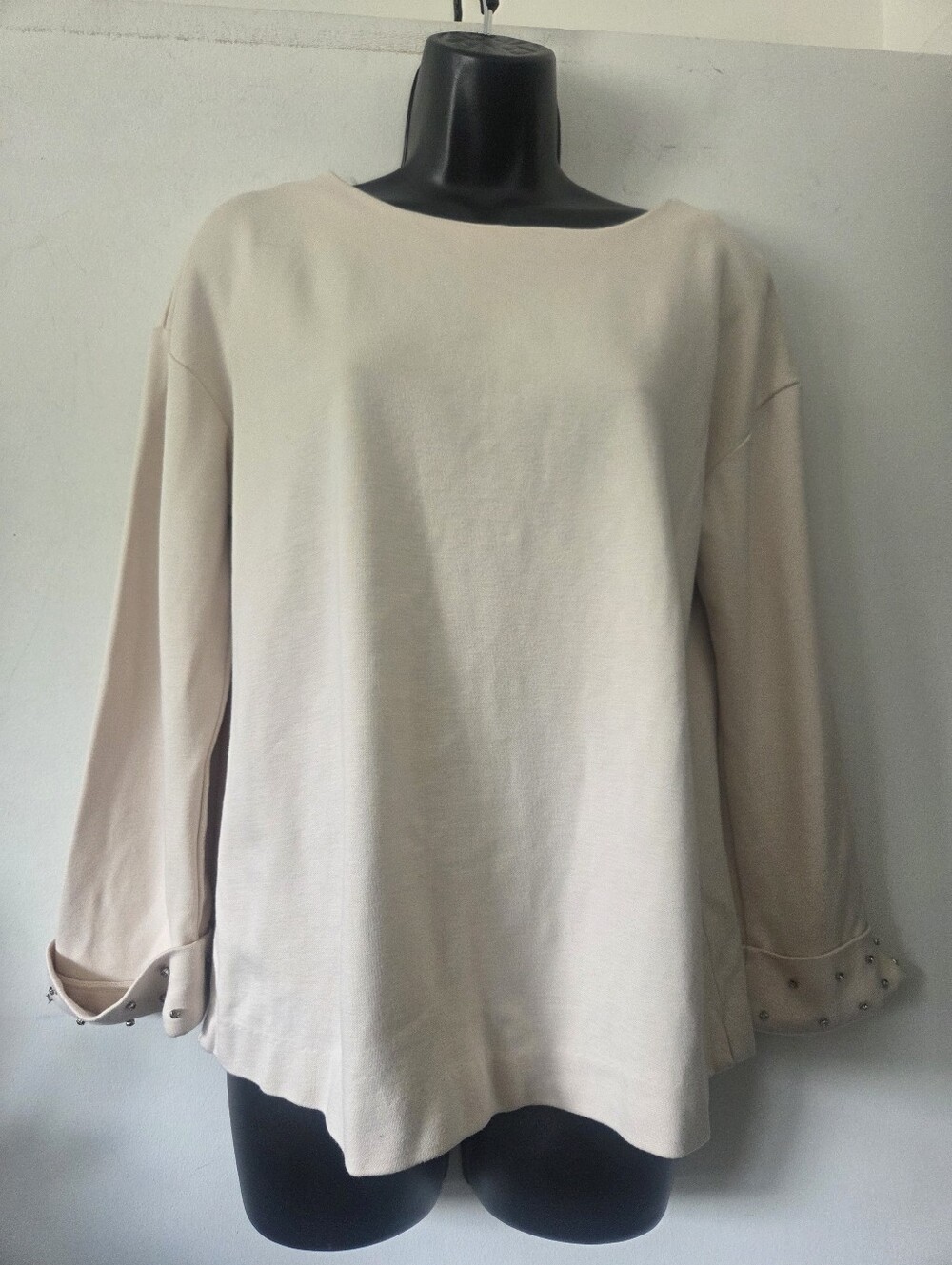 Massimo Dutti Beige Sweatshirt with Rhinestone-Embellished Cuffs